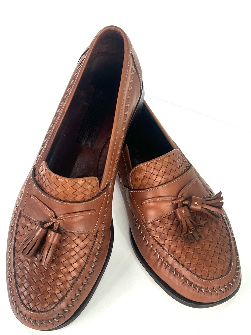 H.S. Trask Brown Woven Leather Tassel Loafers Mens 10 M